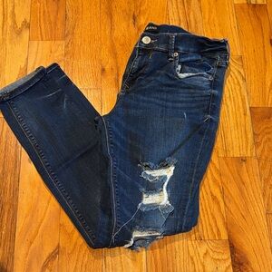 Express Dark Blue Distressed Skinny Jeans